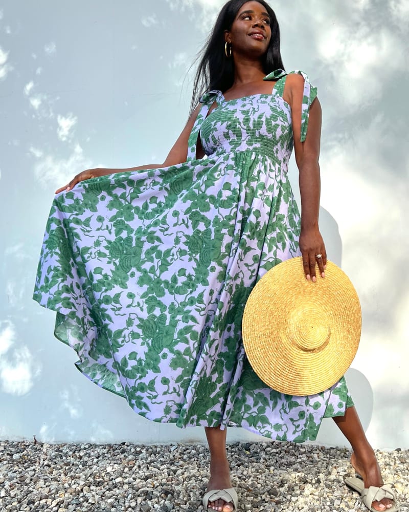 The Brooke Lilac and Green Floral Sundress Lilac Green Floral